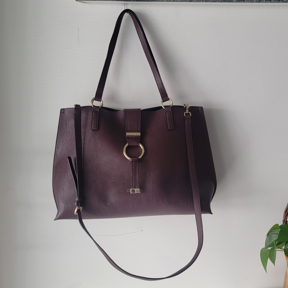 Calvin Klein Large Tote Shoulder And Crossbody  Bag, Burgundy Hobos